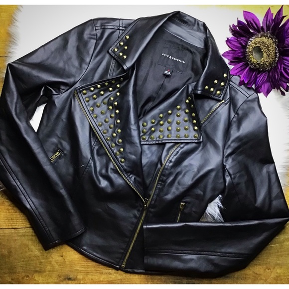 Rock & Republic Jackets & Blazers - Rock & Republic studded faux leather moto jacket